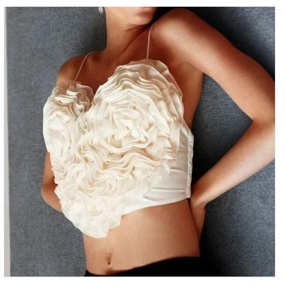 ZARA ORGANZA VOLUMINOUS HEART CROP TOP